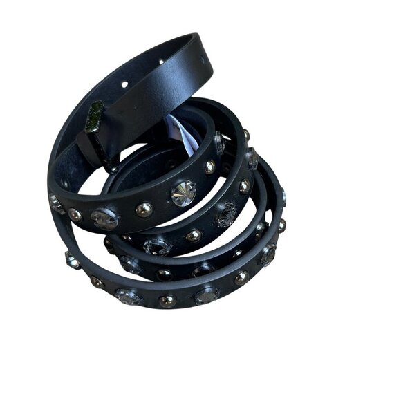 Halogen Vintage Black Leather Bling Studded Skinny Belt Trouser Fit Size Large - Picture 1 of 11